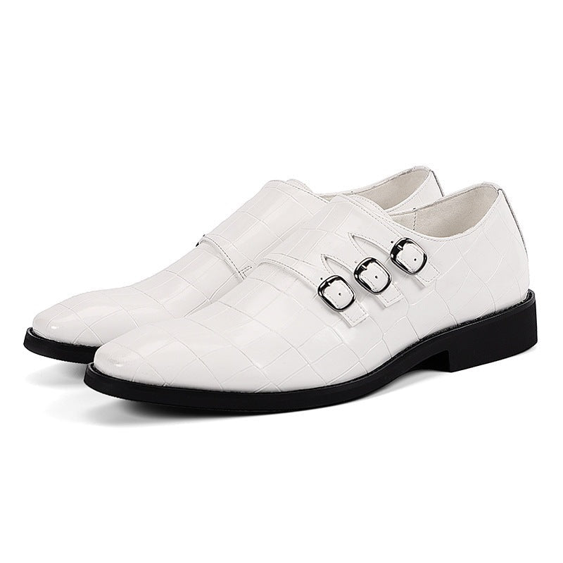 Chaussures habillées homme double boucle monk effet crocodile cuir synthétique