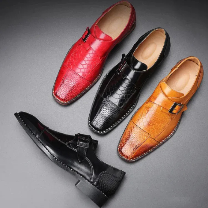 Chaussures habillées homme boucle monk effet crocodile cuir synthétique