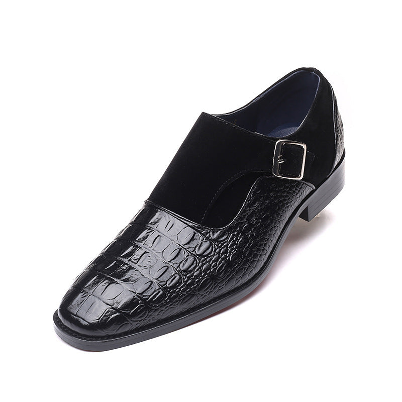Chaussures habillées homme boucle monk effet crocodile empiècement suédine