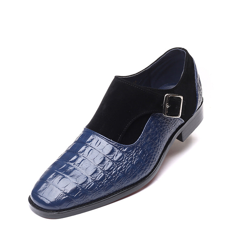 Chaussures habillées homme boucle monk effet crocodile empiècement suédine
