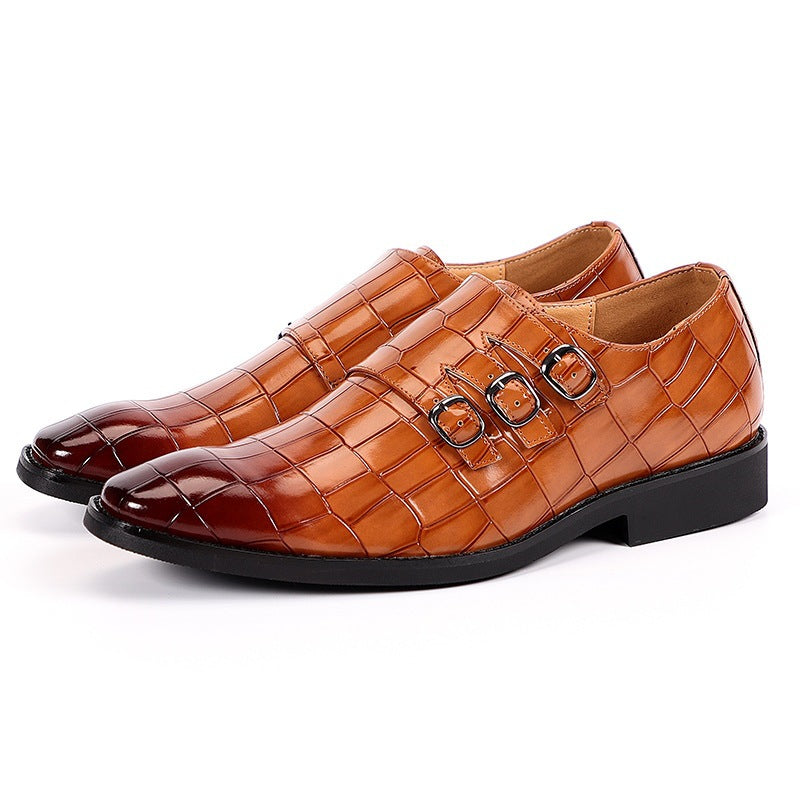 Chaussures habillées homme double boucle monk effet crocodile cuir synthétique