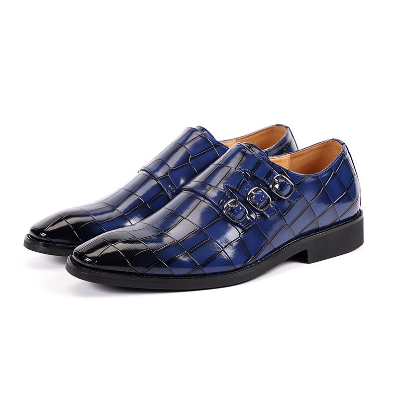 Chaussures habillées homme double boucle monk effet crocodile cuir synthétique