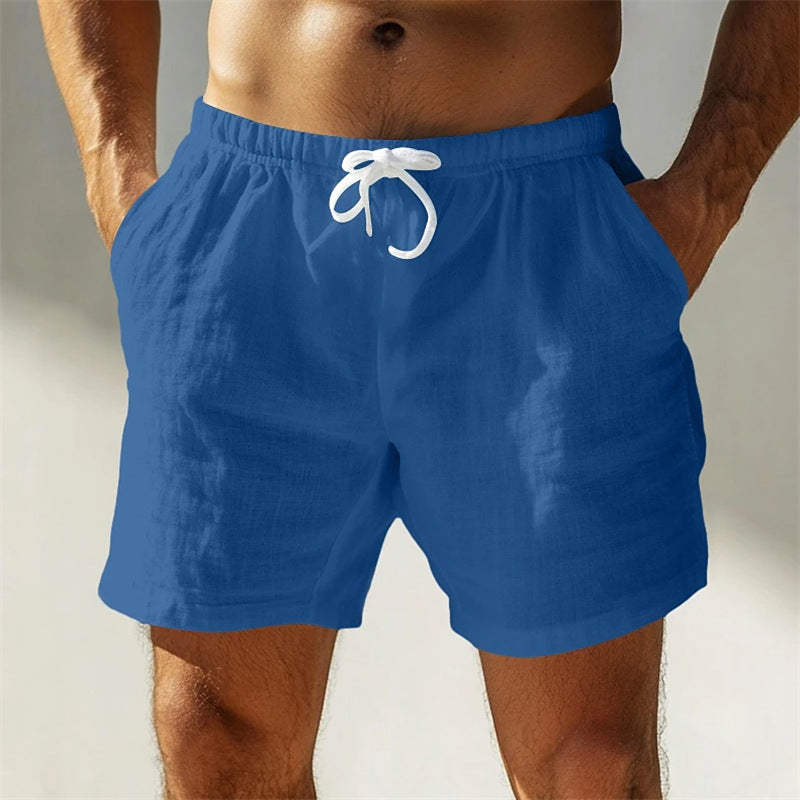 Short homme en lin cordon de serrage taille élastique coupe ample