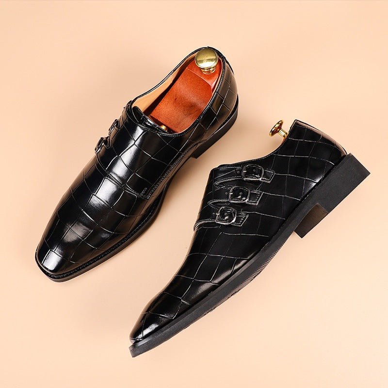 Chaussures habillées homme double boucle monk effet crocodile cuir synthétique