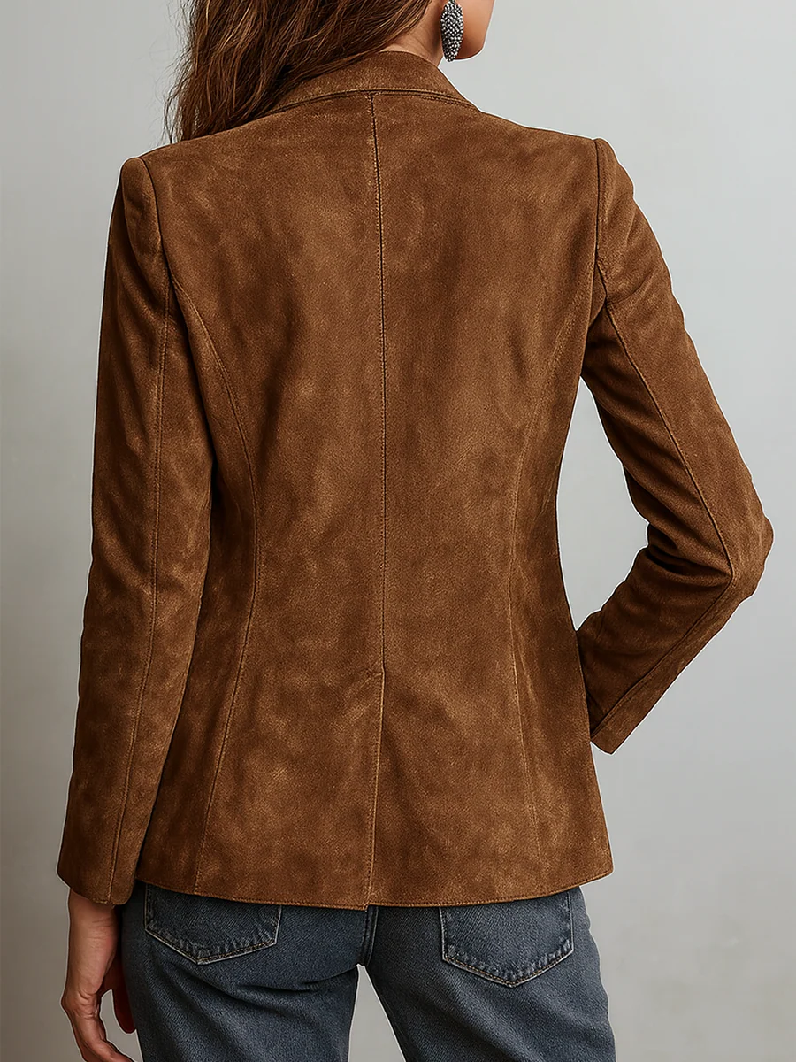 Blazer femme effet daim coupe cintrée boutons col tailleur