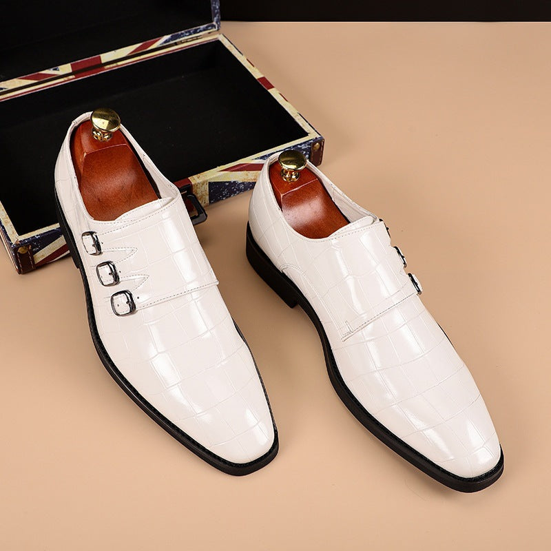 Chaussures habillées homme double boucle monk effet crocodile cuir synthétique