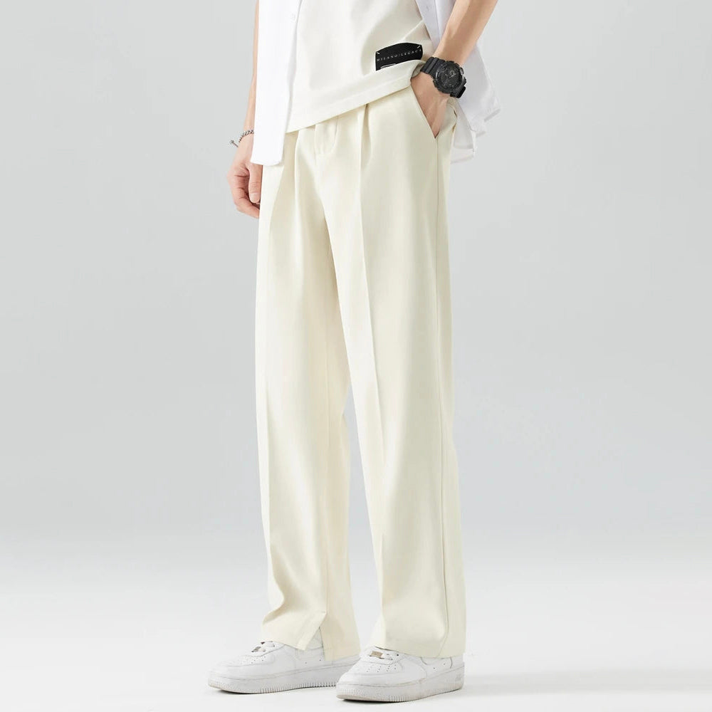 Pantalon homme coupe droite taille élastique plis avant poches latérales fluide