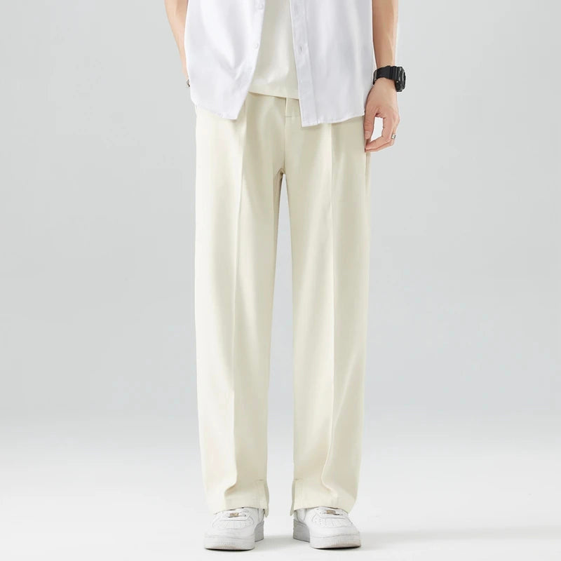 Pantalon homme coupe droite taille élastique plis avant poches latérales fluide