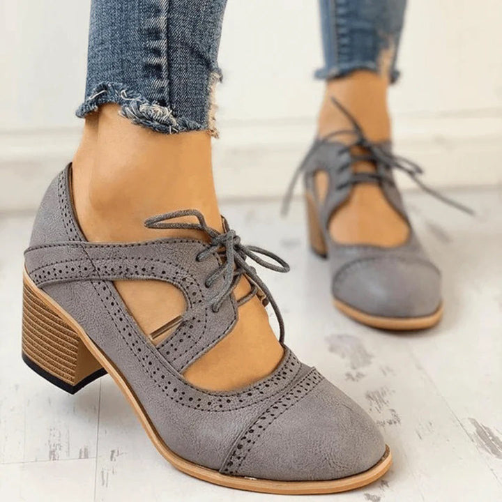 Escarpins femme à talon bloc bride T à lacets style Mary Jane