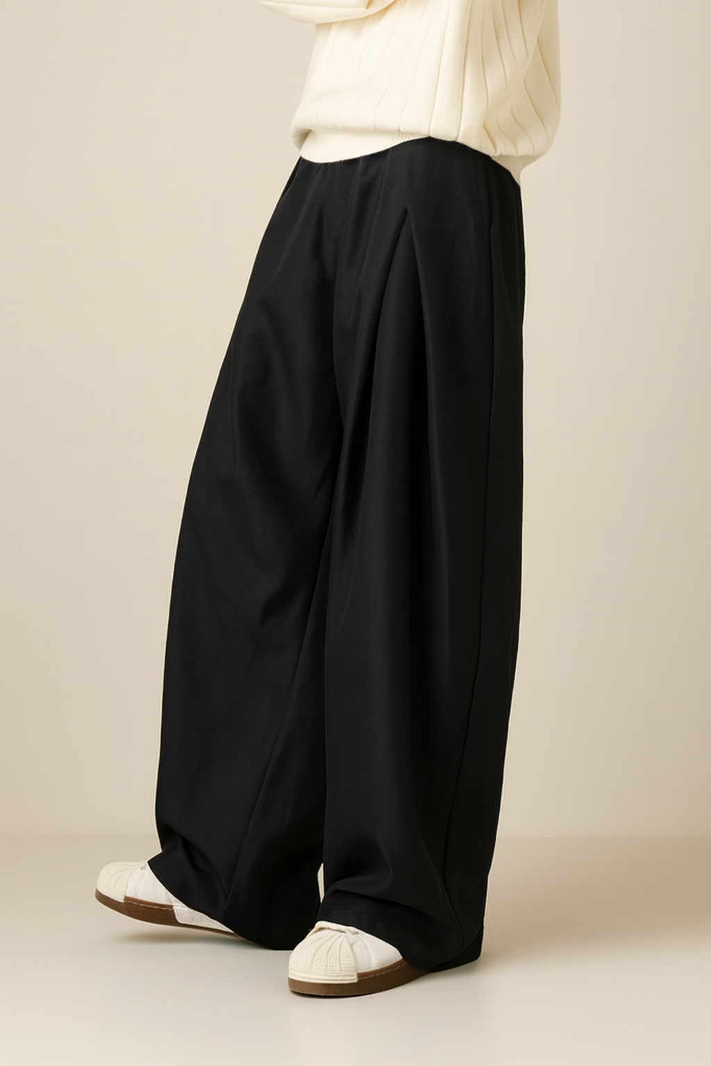 Pantalon homme costume jambes larges taille haute pinces coupe oversize