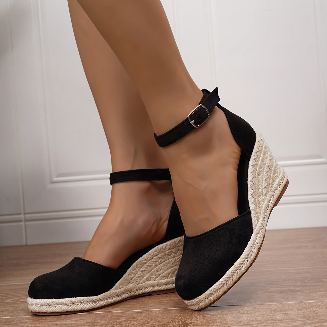 Espadrilles compensées femme bride cheville bout fermé semelle jute