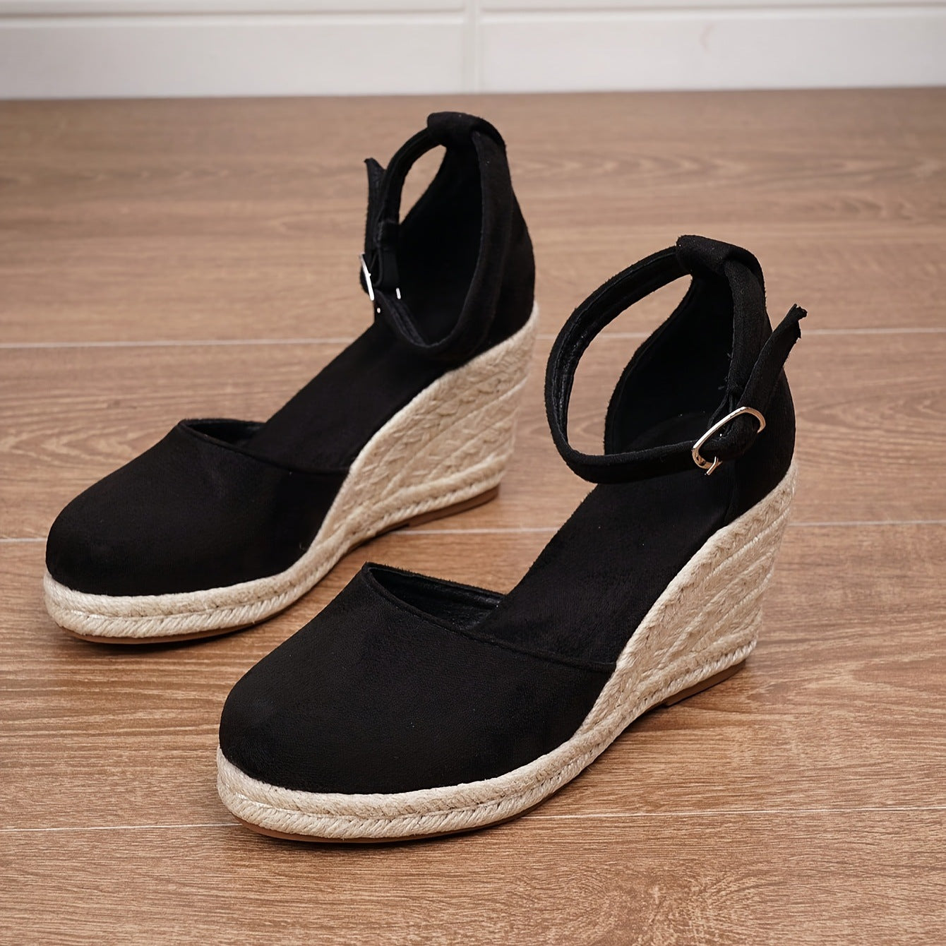 Espadrilles compensées femme bride cheville bout fermé semelle jute