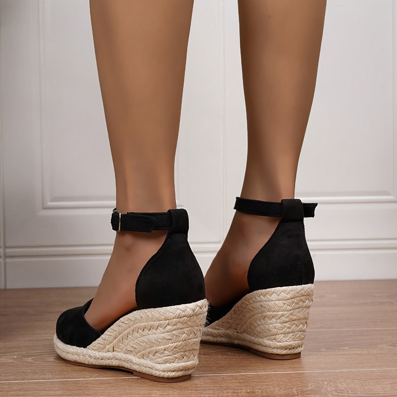 Espadrilles compensées femme bride cheville bout fermé semelle jute