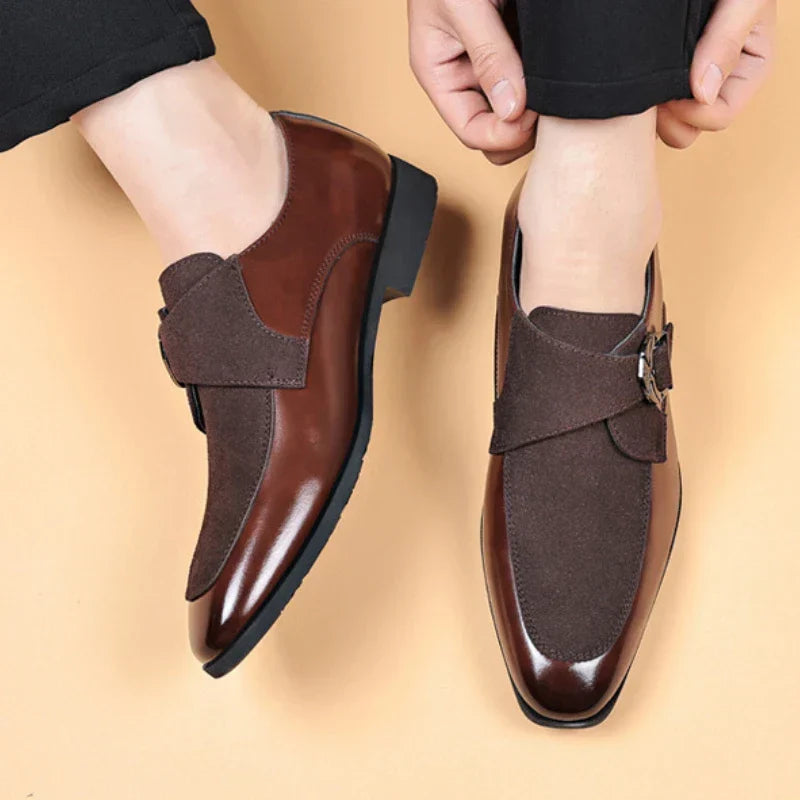 Chaussures habillées homme boucle monk cuir synthétique empiècement suédine