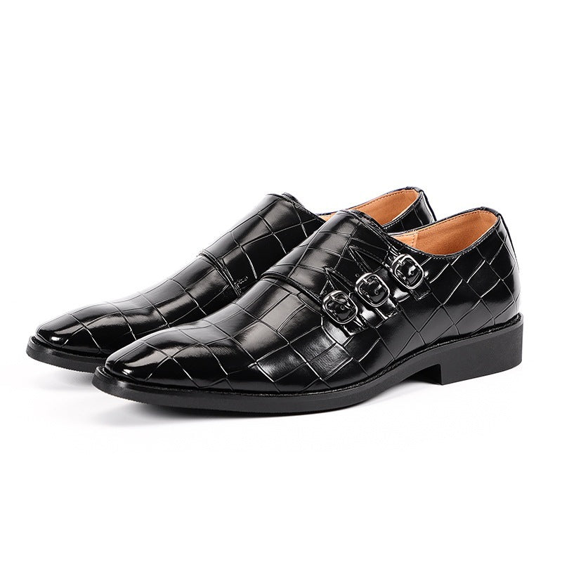 Chaussures habillées homme double boucle monk effet crocodile cuir synthétique