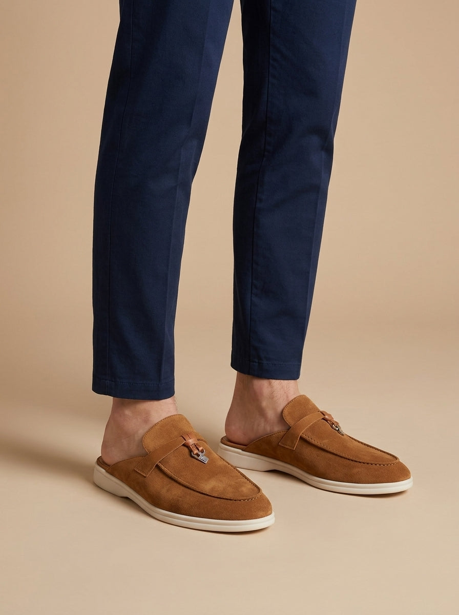 Mules homme mocassins ouverts effet daim semelle plate confort