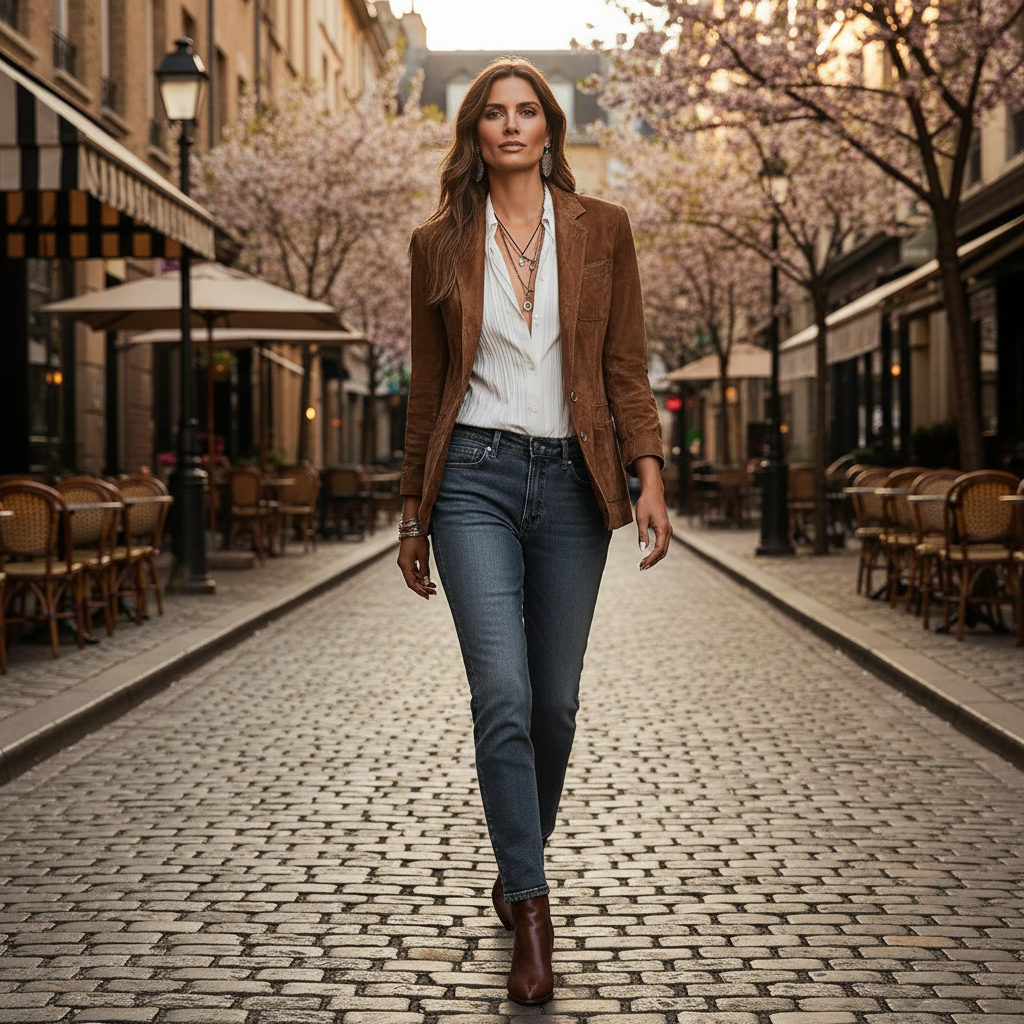 Blazer femme effet daim coupe cintrée boutons col tailleur