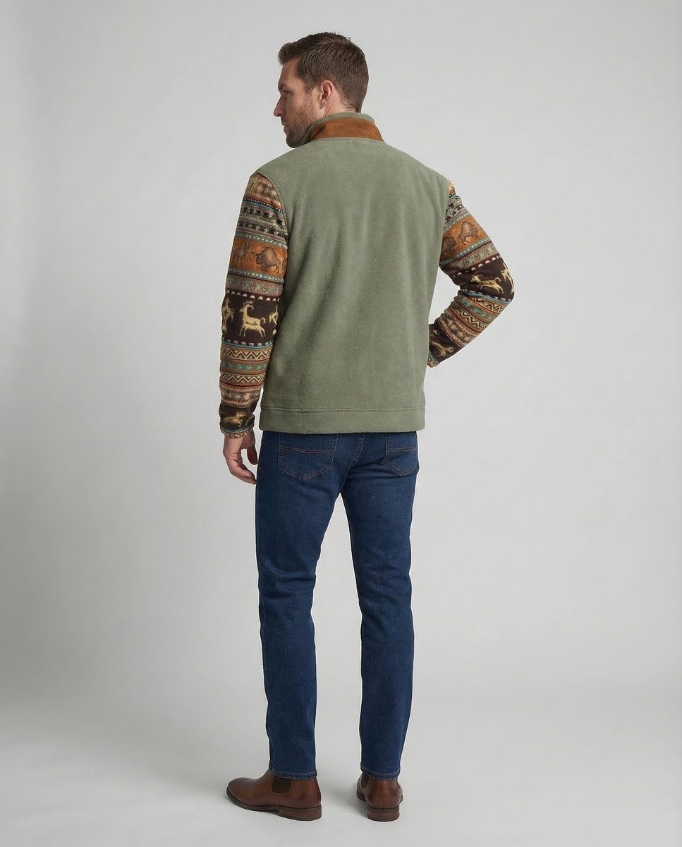 Veste polaire homme doublée sherpa zippée imprimé aztec col montant