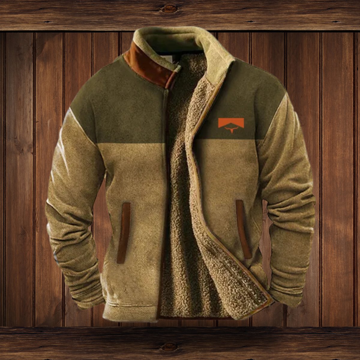 Veste polaire homme doublée sherpa zippée imprimé aztec col montant