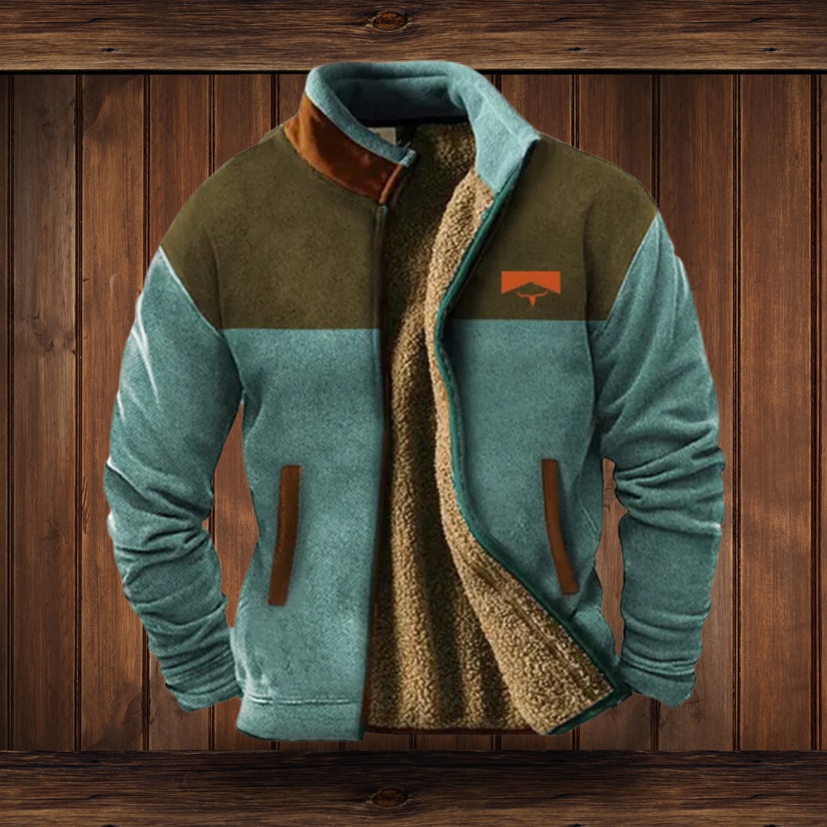 Veste polaire homme doublée sherpa zippée imprimé aztec col montant