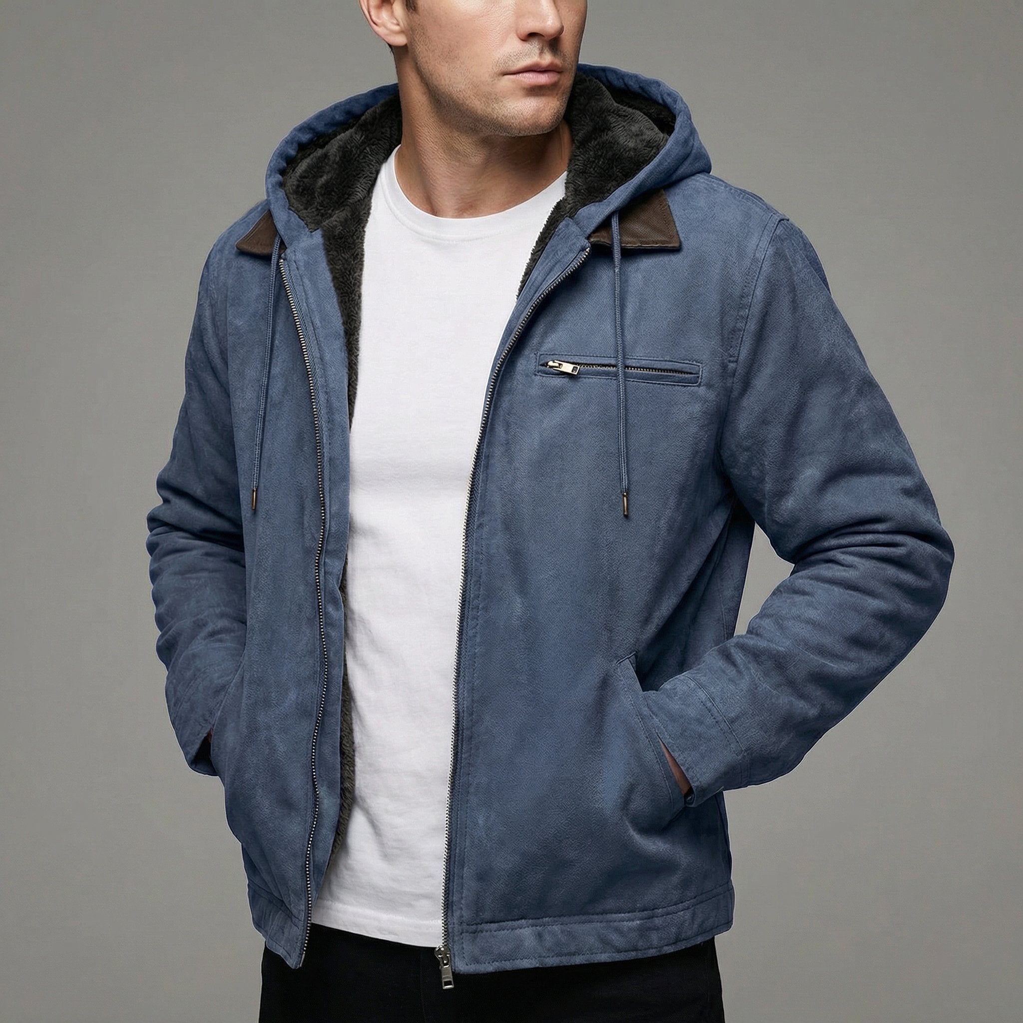 Veste homme capuche doublée polaire zippée style outdoor poches