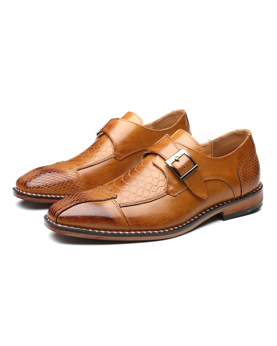 Chaussures habillées homme boucle monk effet crocodile cuir synthétique