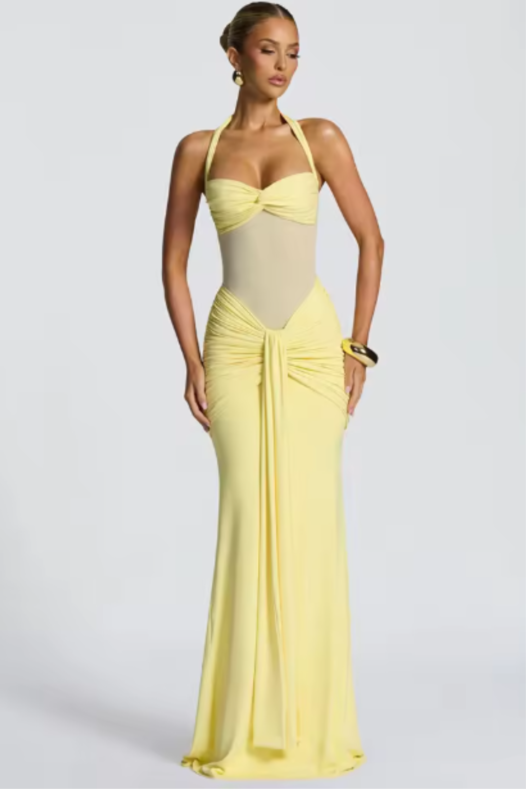 Robe longue femme col halter drapée coupe moulante invitée mariage