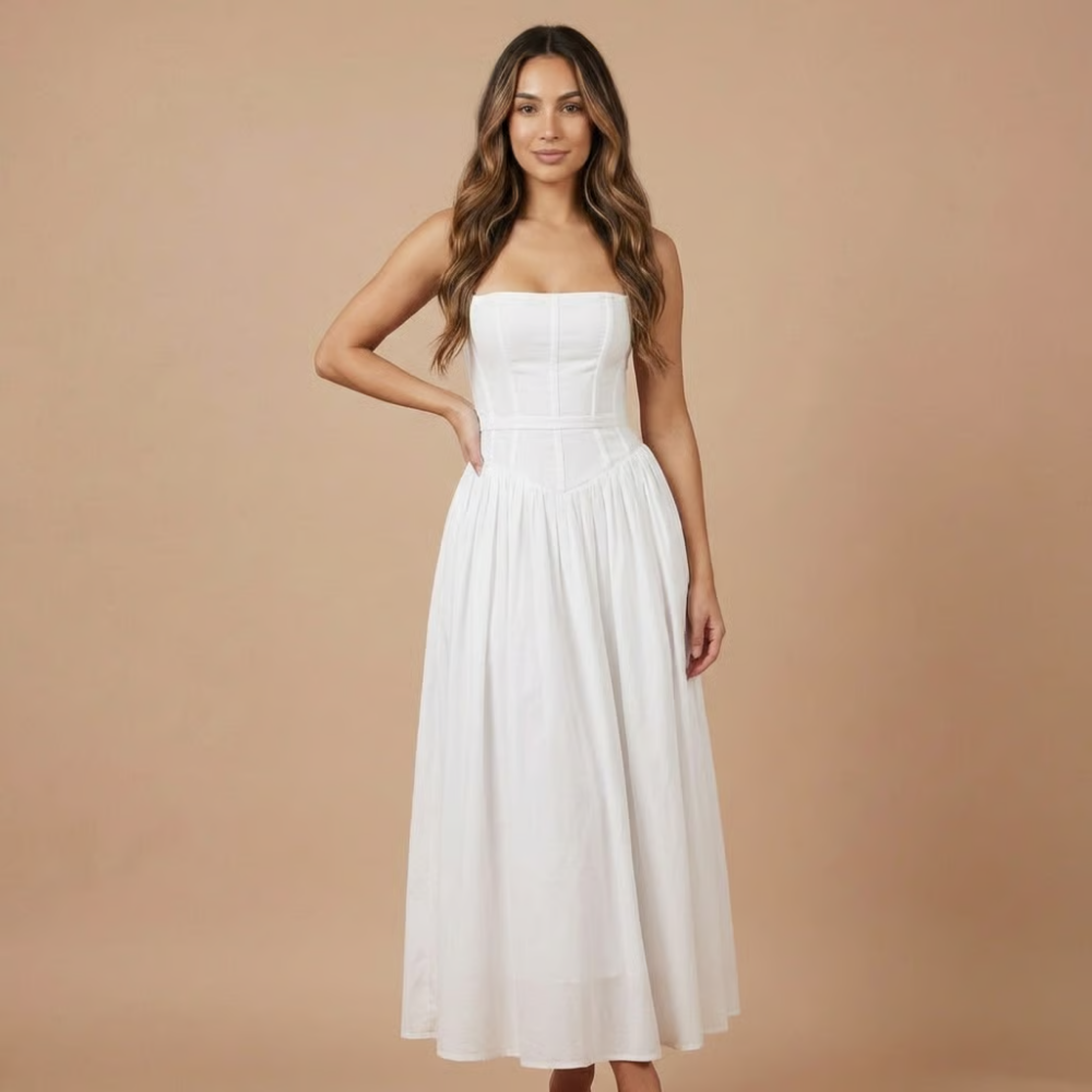 Robe midi invitée mariage à fleurs col carré sans manches coupe évasée