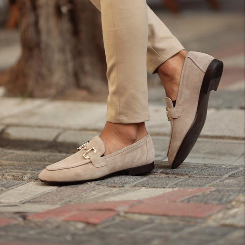 Mocassins homme daim slip-on élégants chaussures habillées avec mors métallique