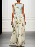 Robe longue fleurie invitée mariage col bateau sans manches