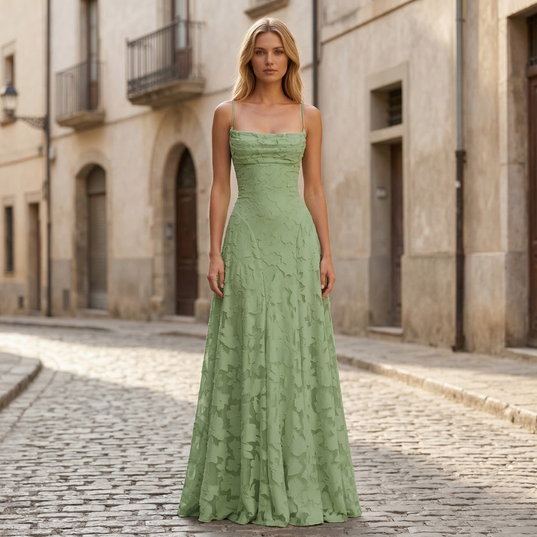 Robe longue femme bretelles fines texture florale coupe évasée invitée mariage