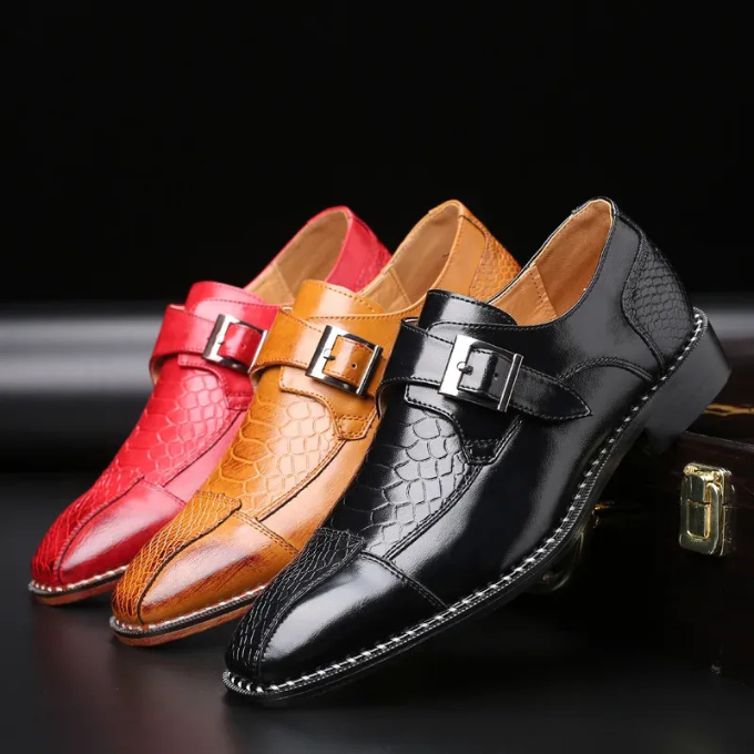Chaussures habillées homme boucle monk effet crocodile cuir synthétique