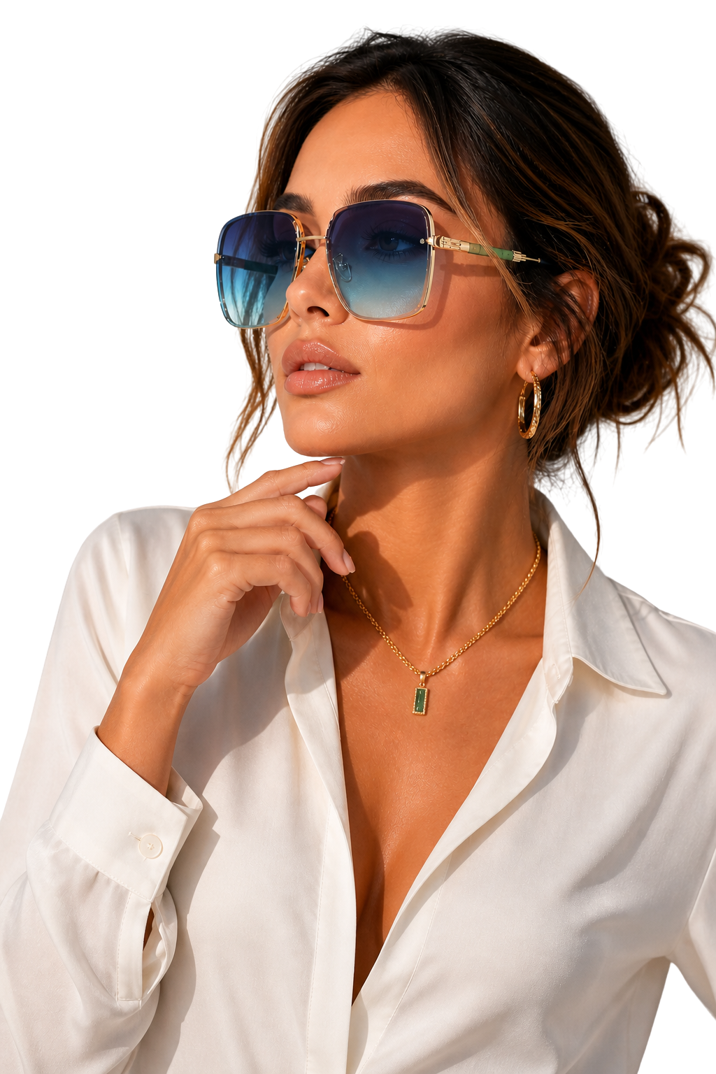 Lunettes de soleil femme oversize carrées verres dégradés UV400 monture dorée