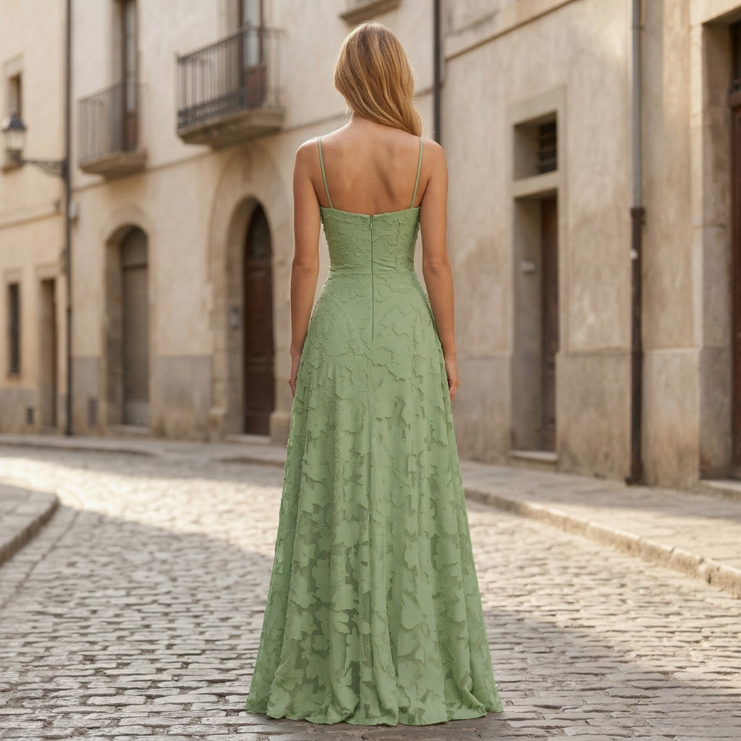 Robe longue femme bretelles fines texture florale coupe évasée invitée mariage