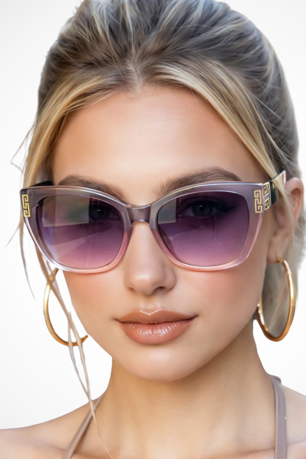 Lunettes de soleil femme œil de chat monture écaille verres dégradés détails dorés UV400