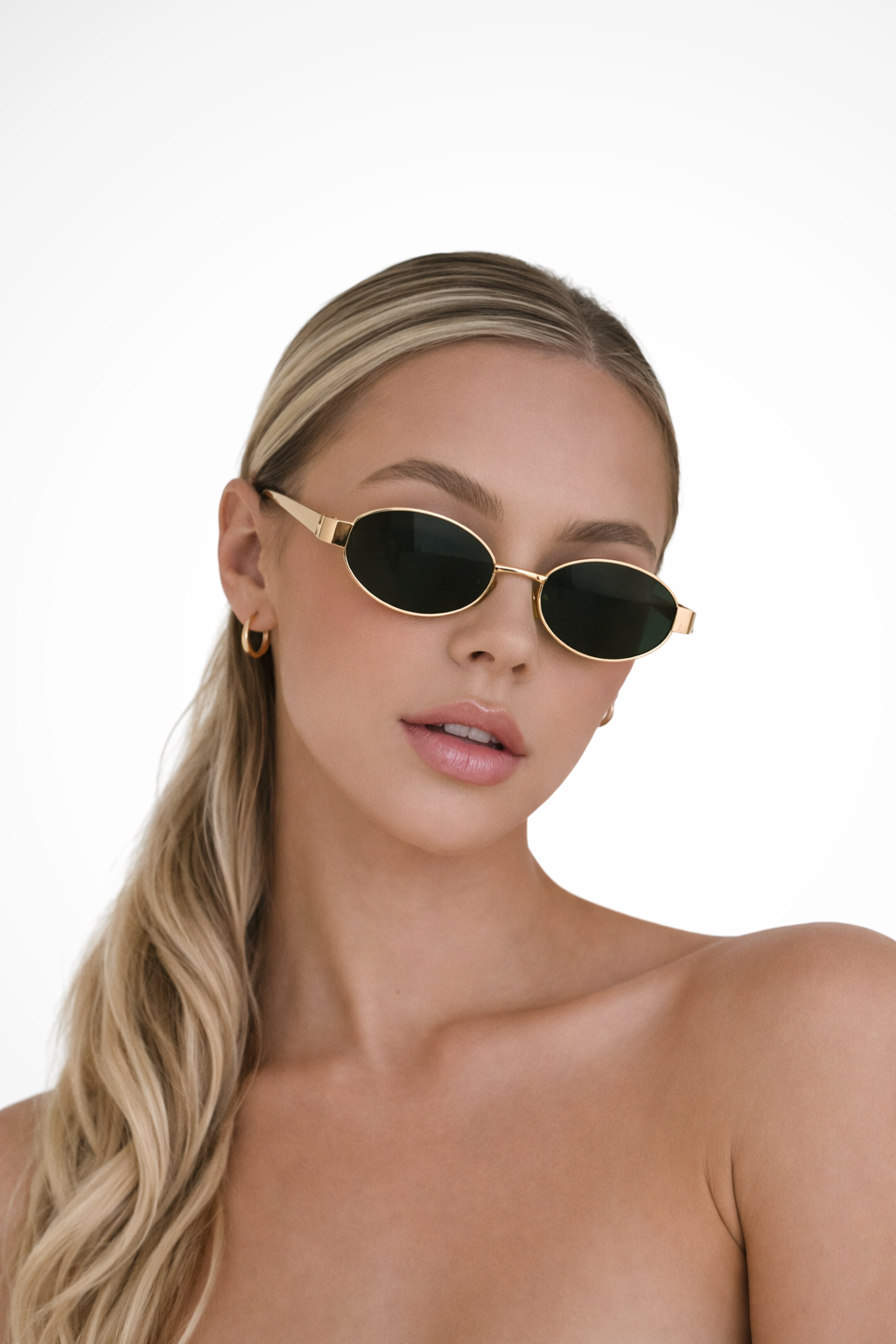 Lunettes de soleil ovales femme monture métal verres teintés UV400 style rétro
