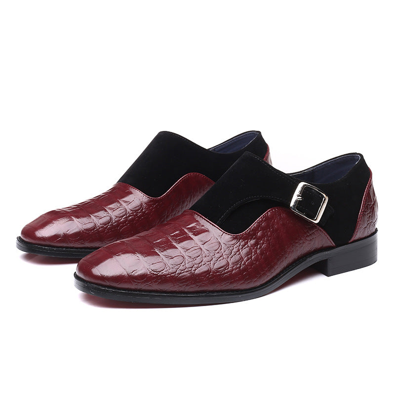 Chaussures habillées homme boucle monk effet crocodile empiècement suédine