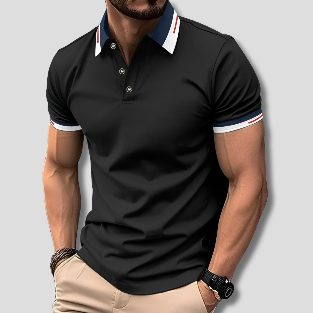 Polo homme manches courtes col contrasté coupe ajustée bicolore