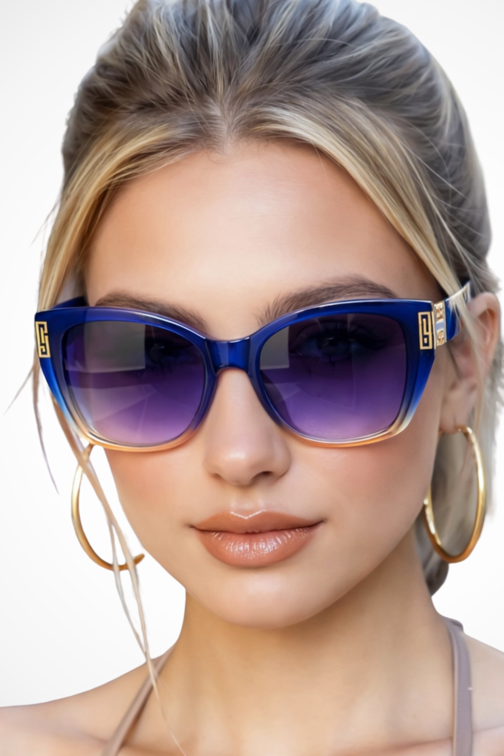 Lunettes de soleil femme œil de chat monture écaille verres dégradés détails dorés UV400