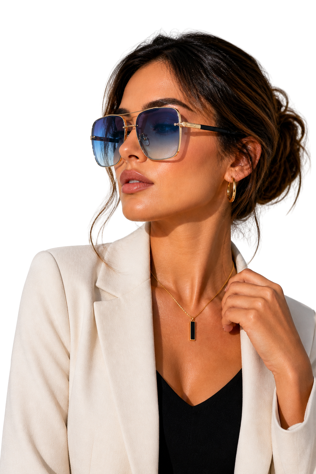 Lunettes de soleil femme oversize carrées verres dégradés UV400 monture dorée