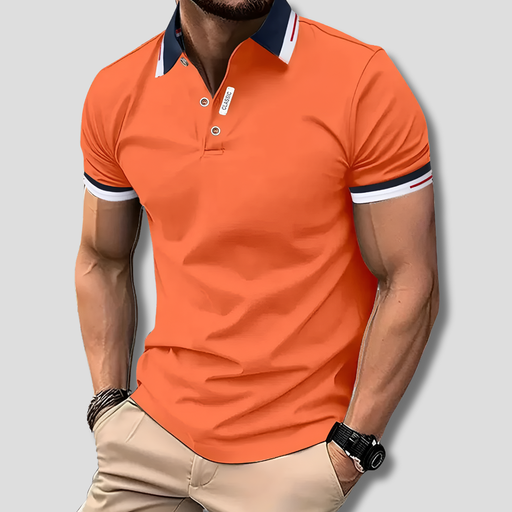 Polo homme manches courtes col contrasté coupe ajustée bicolore