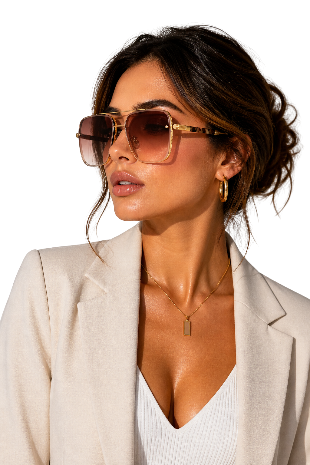 Lunettes de soleil femme oversize carrées verres dégradés UV400 monture dorée