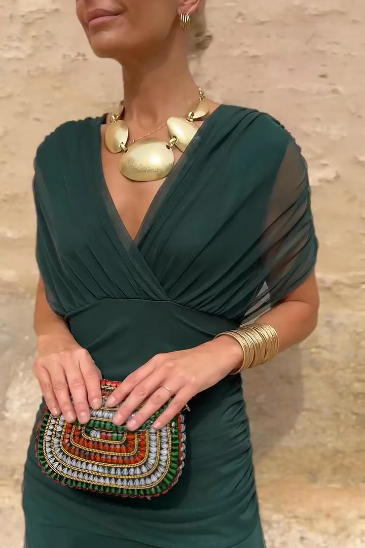 Robe longue femme col cache-cœur drapée en mousseline fluide élégante