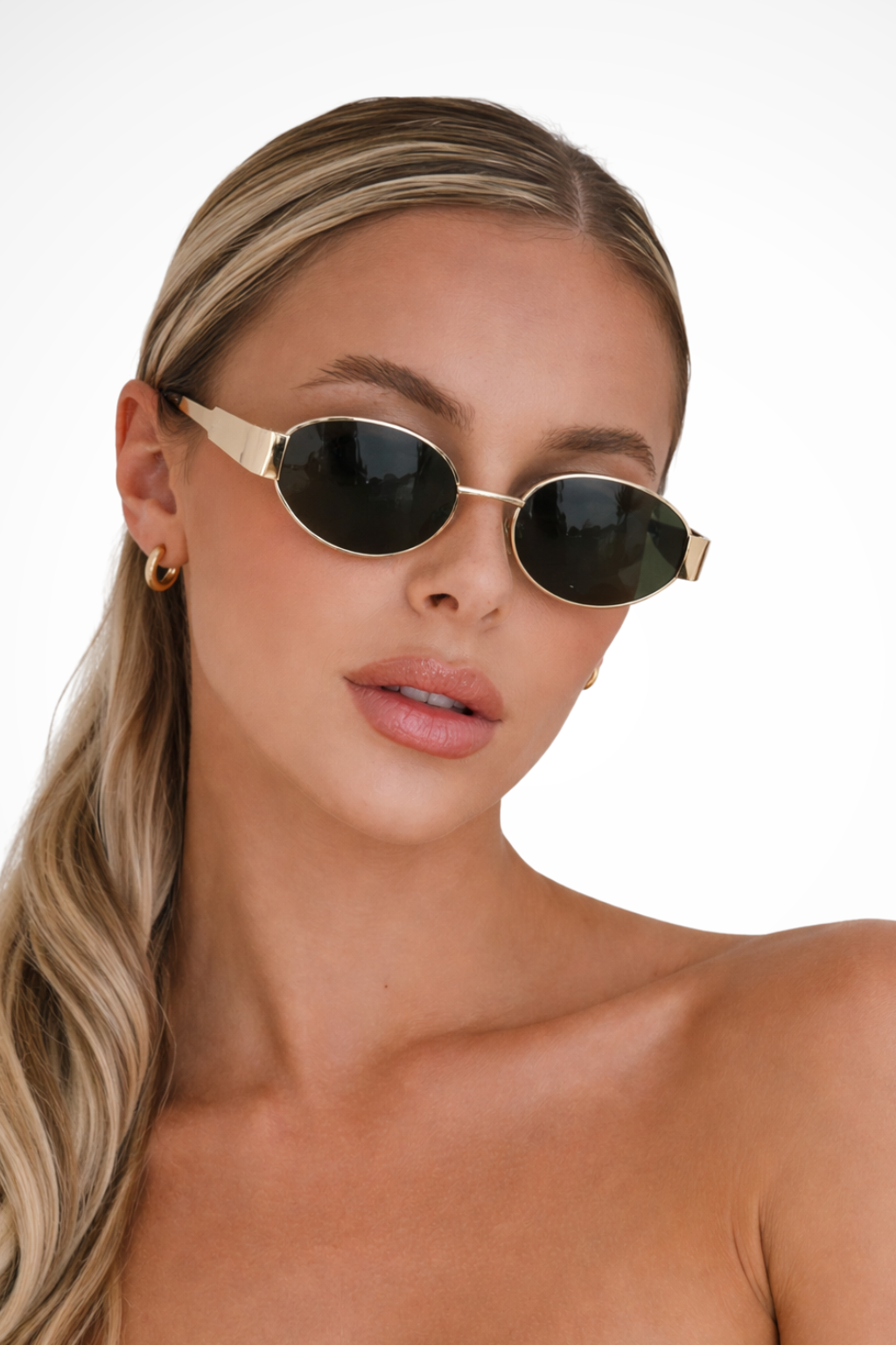 Lunettes de soleil ovales femme monture métal verres teintés UV400 style rétro