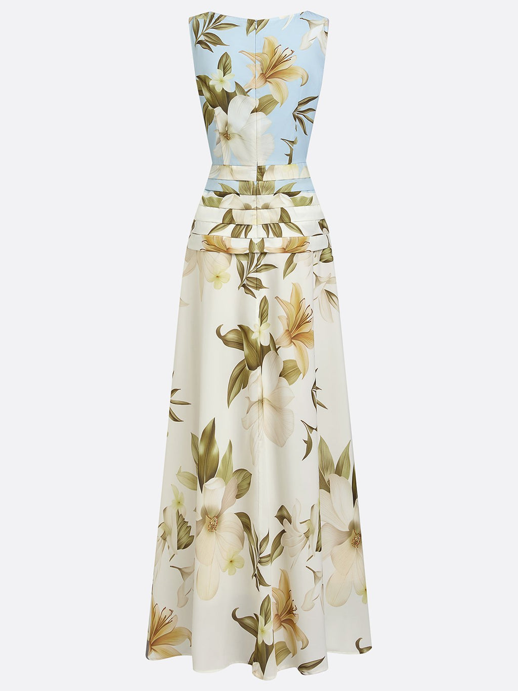 Robe longue fleurie invitée mariage col bateau sans manches