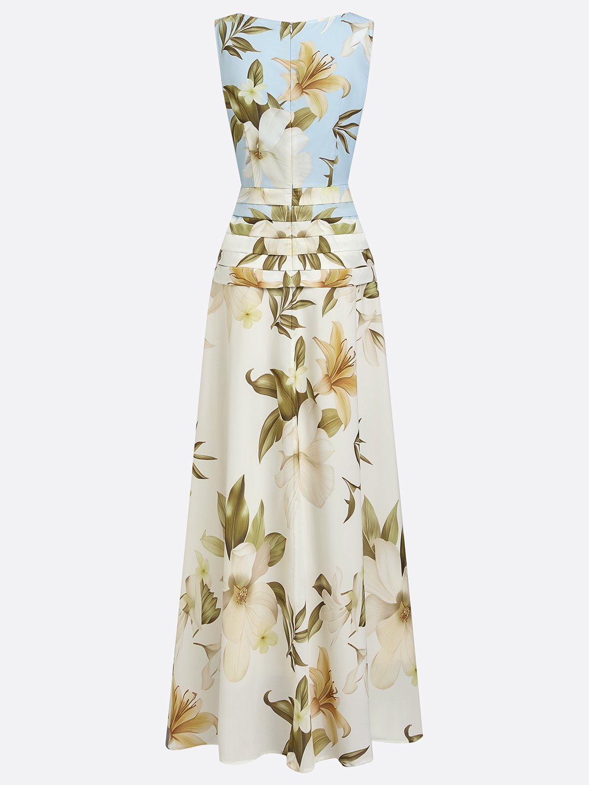 Robe longue fleurie invitée mariage col bateau sans manches