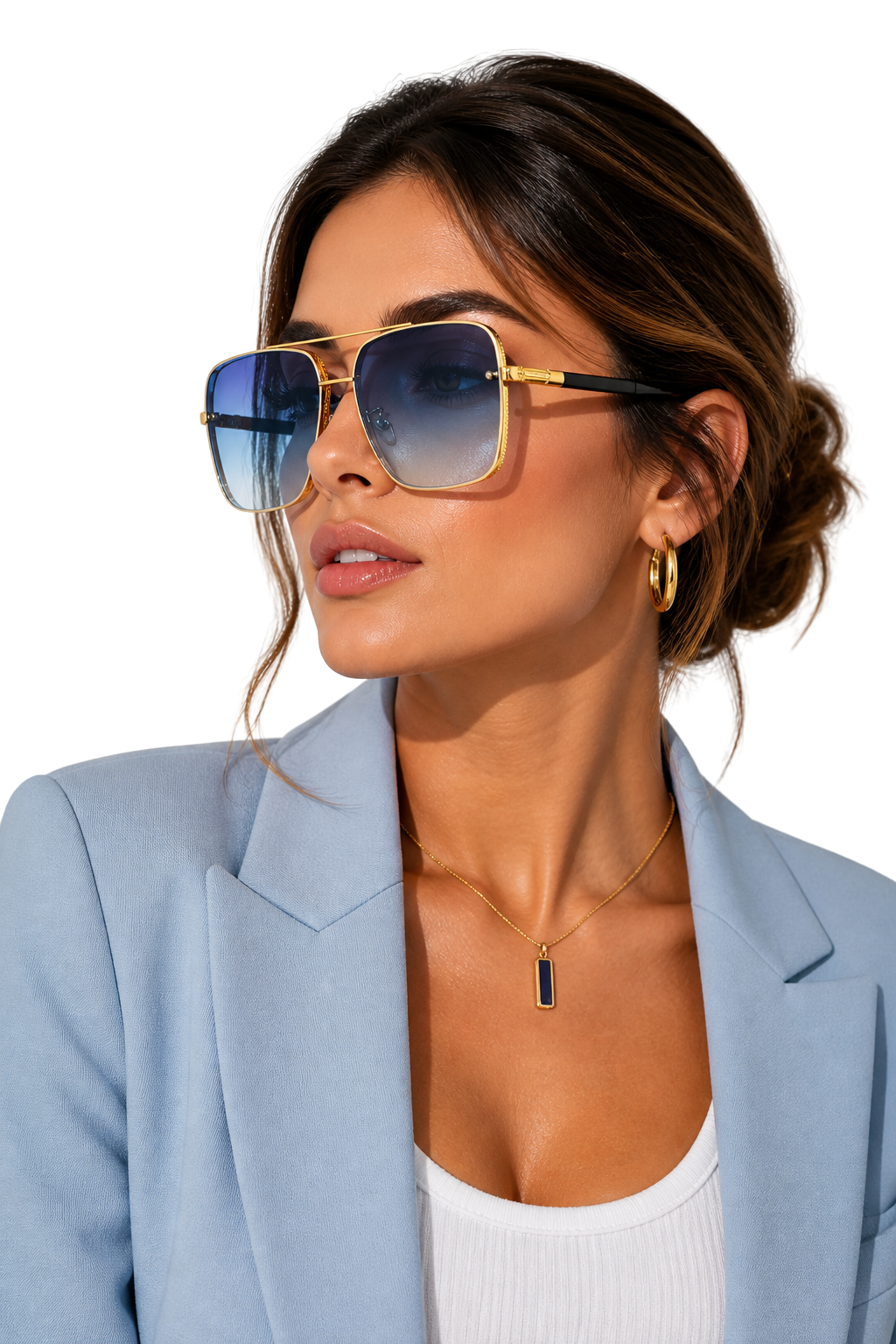 Lunettes de soleil femme oversize carrées verres dégradés UV400 monture dorée