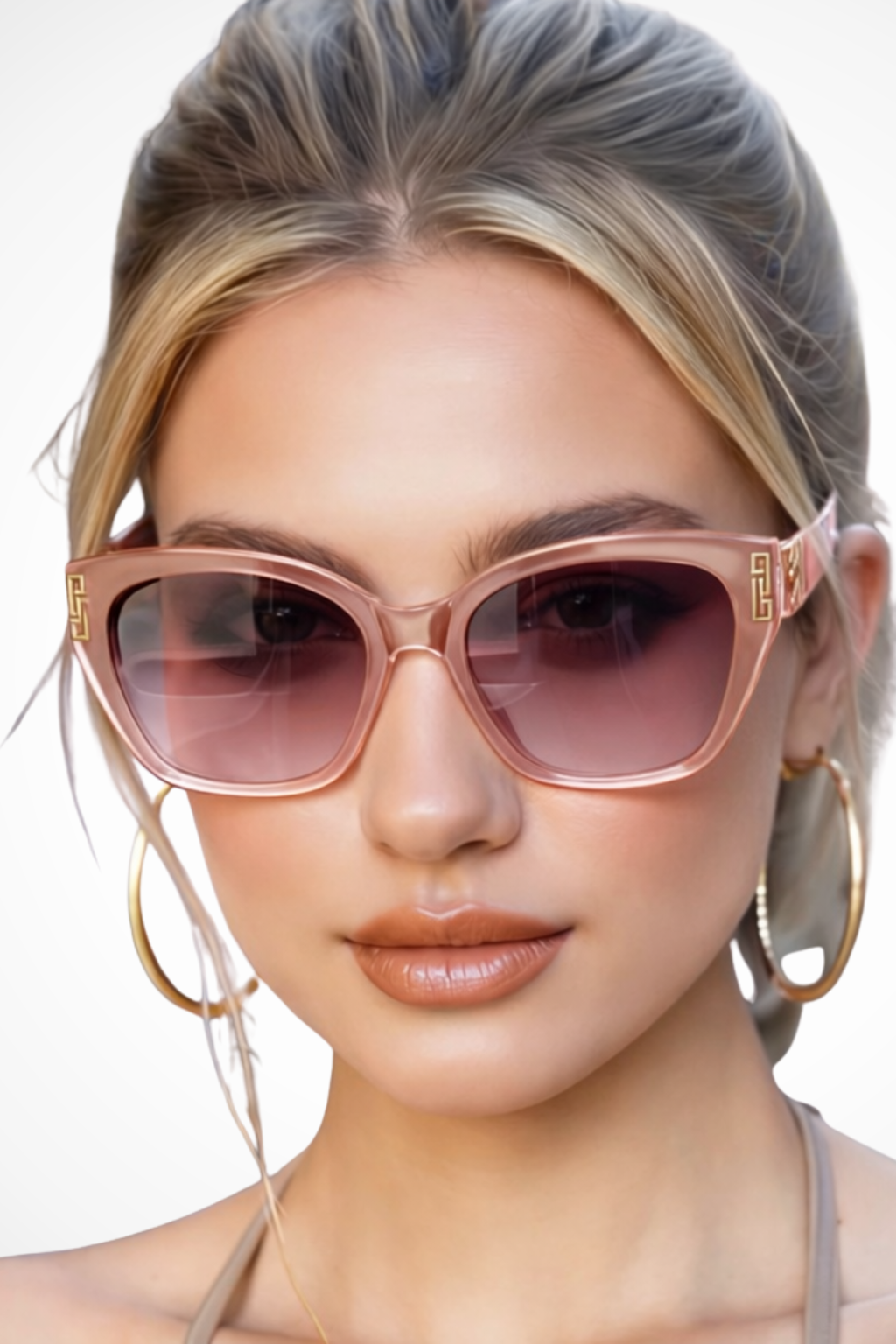 Lunettes de soleil femme œil de chat monture écaille verres dégradés détails dorés UV400