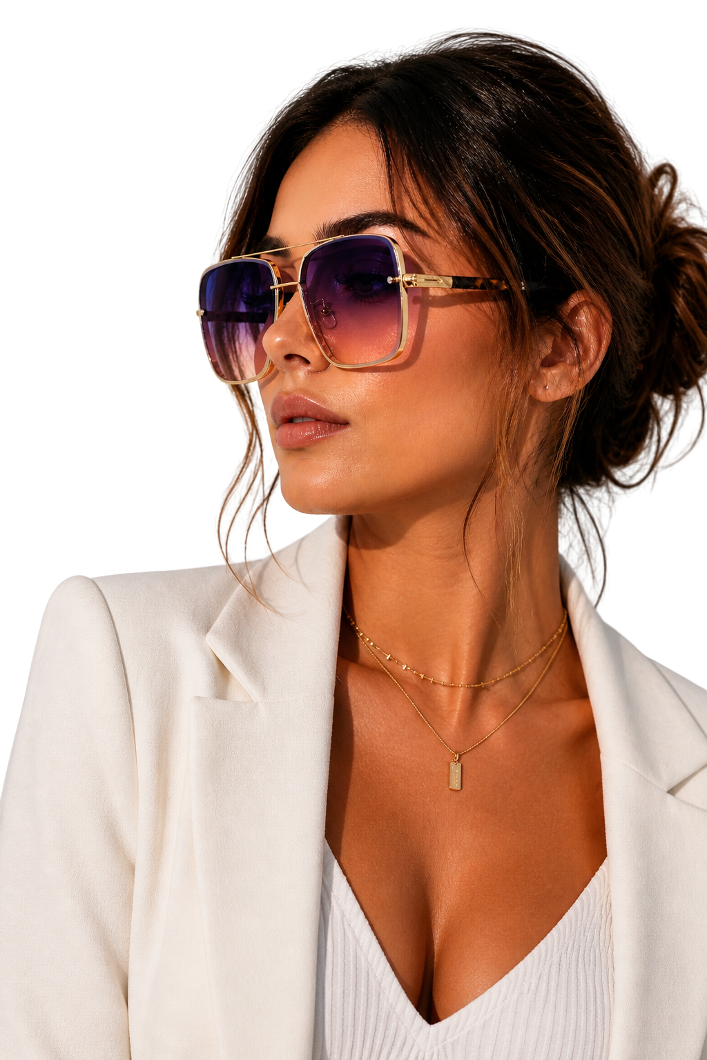 Lunettes de soleil femme oversize carrées verres dégradés UV400 monture dorée