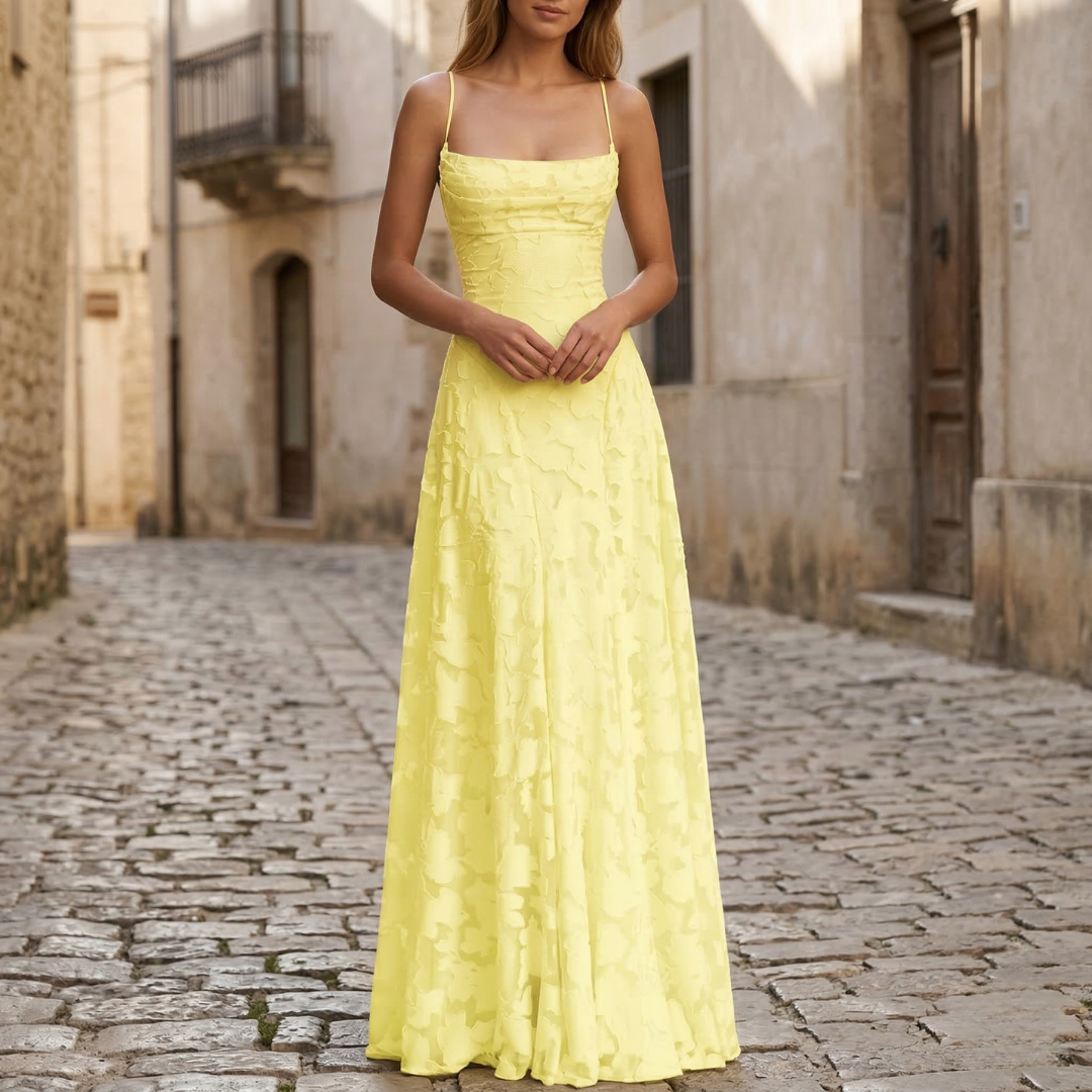 Robe longue femme bretelles fines texture florale coupe évasée invitée mariage